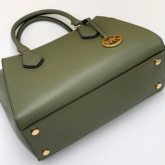 MICHAEL KORS DARIA LARGE SATCHEL ARMY GREEN COLOR/BROWN SIGNATURE - Picture 14 of 15